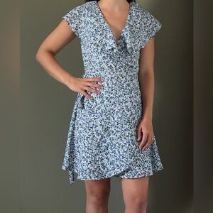 GB Blue Floral Print Wrap Dress